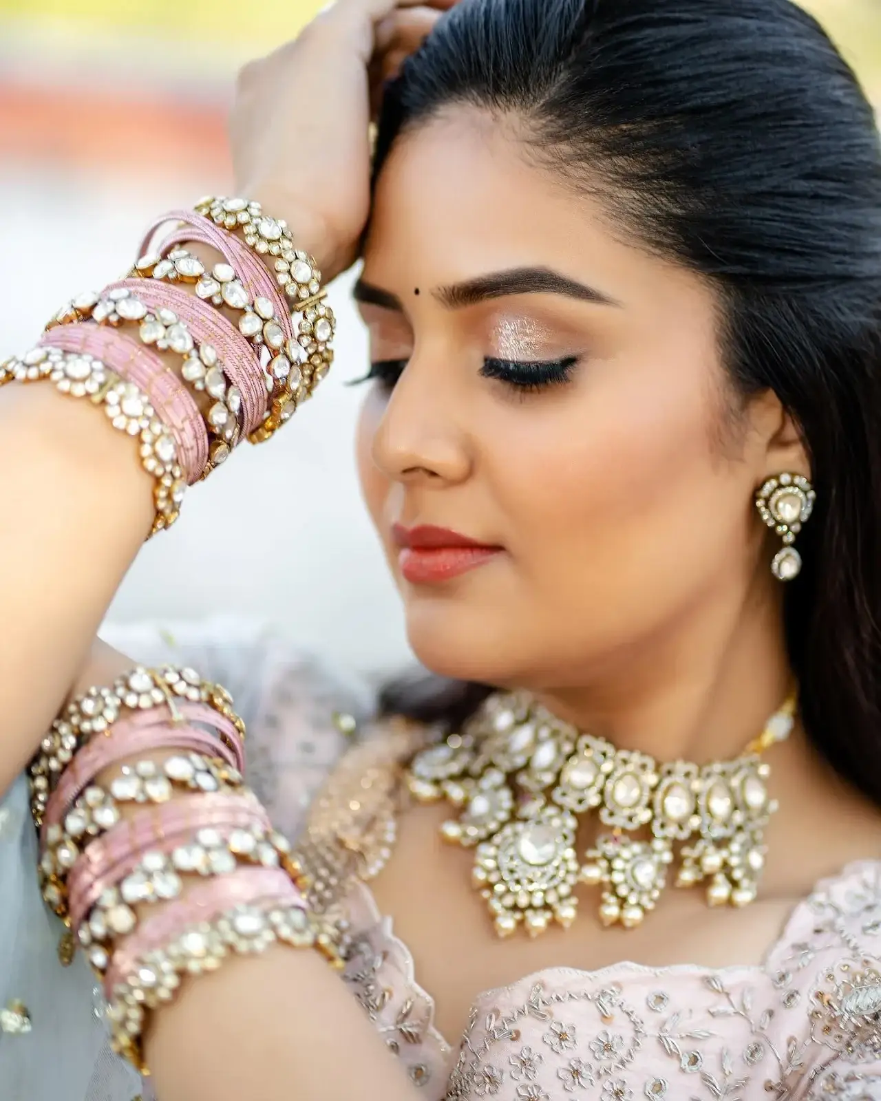 SREEMUKHI IN TRADITIONAL PINK LEHENGA CHOLI 7